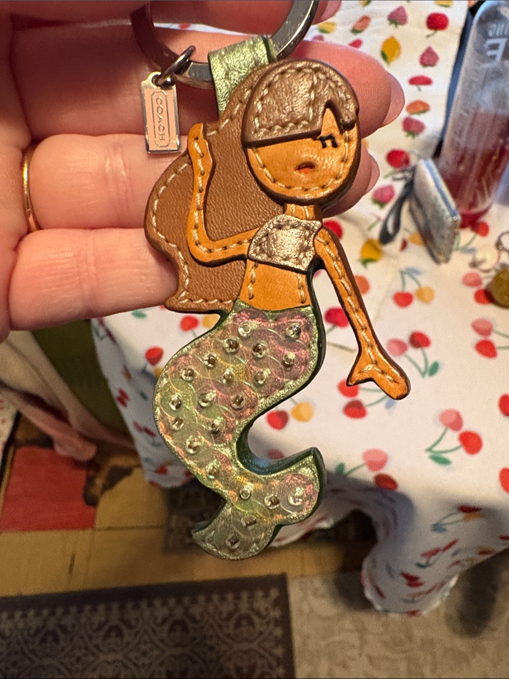 Coach Vintage Mermaid Leather Keychain with Green Sequins Early 2000βs EUC π§ββοΈ - Picture 6 of 6